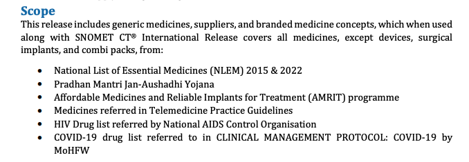 NRCES SNOMED CT release notes showing limited drug coverage